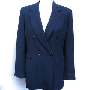 Jones Wear Blazer Dark Navy Blue Double Breasted Polyester Womens Size 8